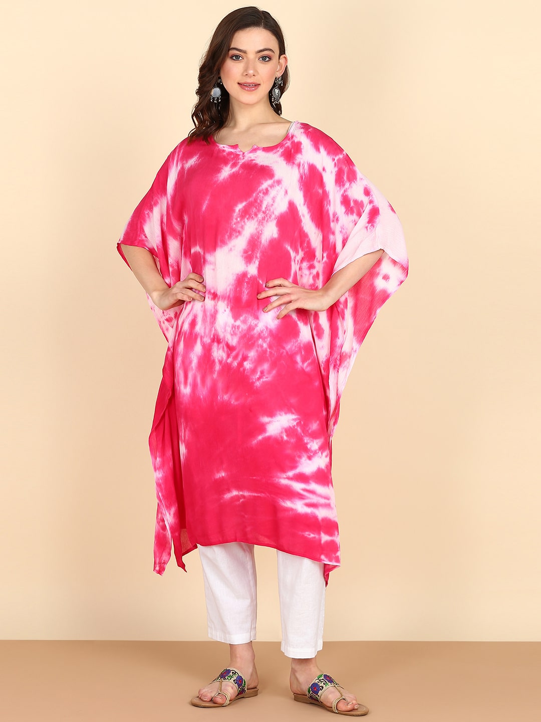 White Cotton Crape Kaftan Dress with Inner – Gillori