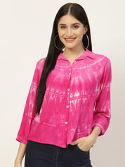 Rayon Tie Dye Pink Loose Fit Shirt (W1271)