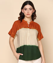 Indian Flag-Inspired Tri-Colored Ombre Dyed Rayon Top (W1416)