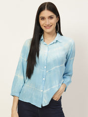 Rayon Tie Dye Sky Blue Loose Fit  Shirt (W1269)