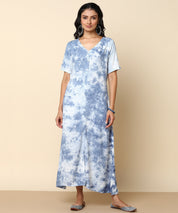 Rayon Tie Dye Grey Front Slit Full Placket Dress (W1274)