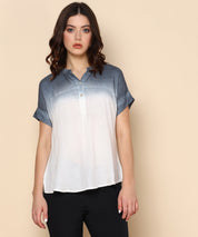 White and Smokey Grey Ombre Dyed Rayon Slub Top (W1422)