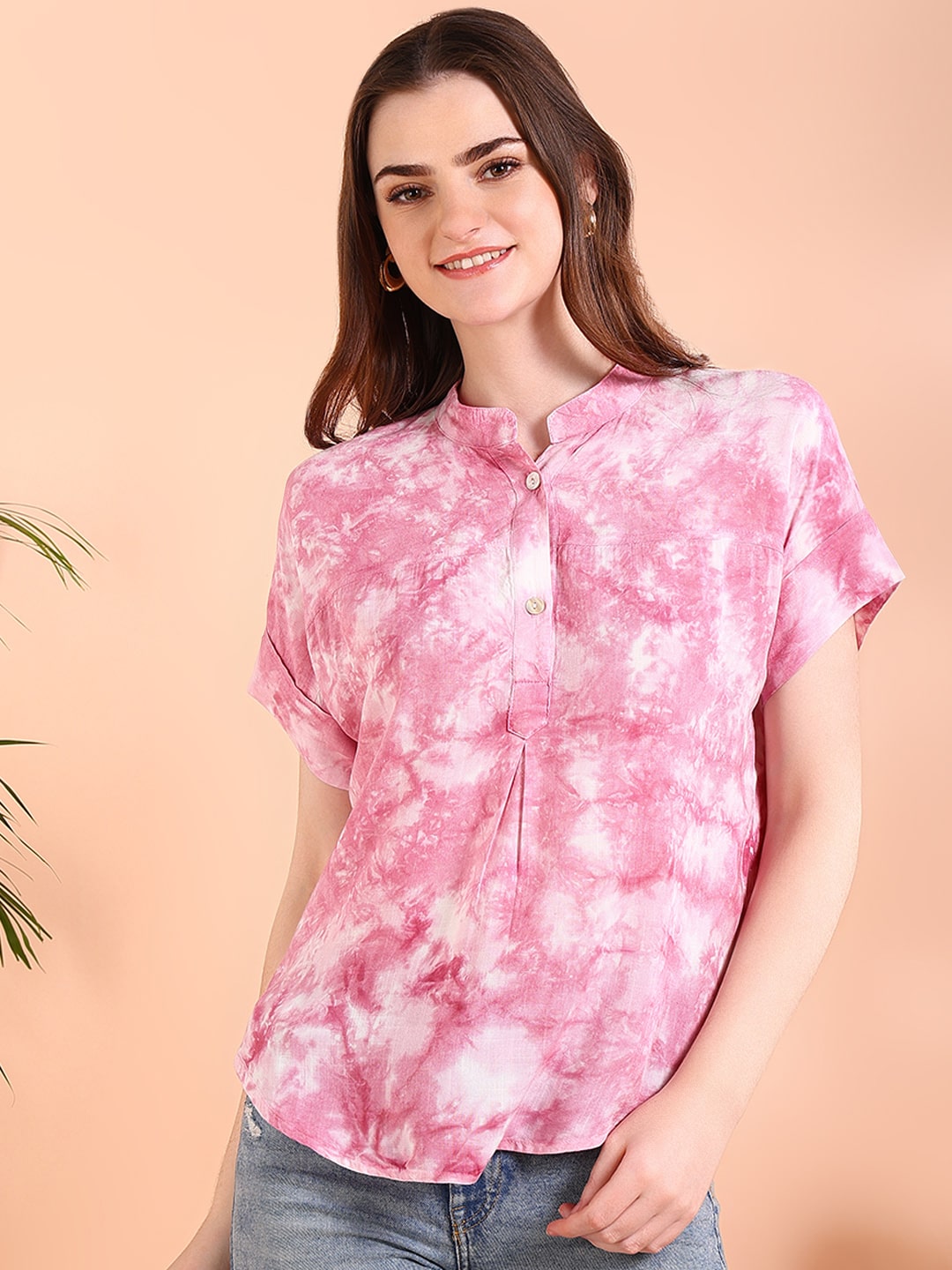 Vibrant Peach Tie-Dye Everywhere Top In Soft Rayon (W1541)