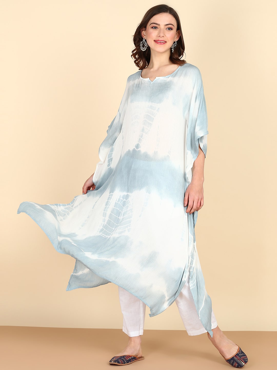 Rayon Hand Dyed Tie Dye Grey Kaftan (W1159)