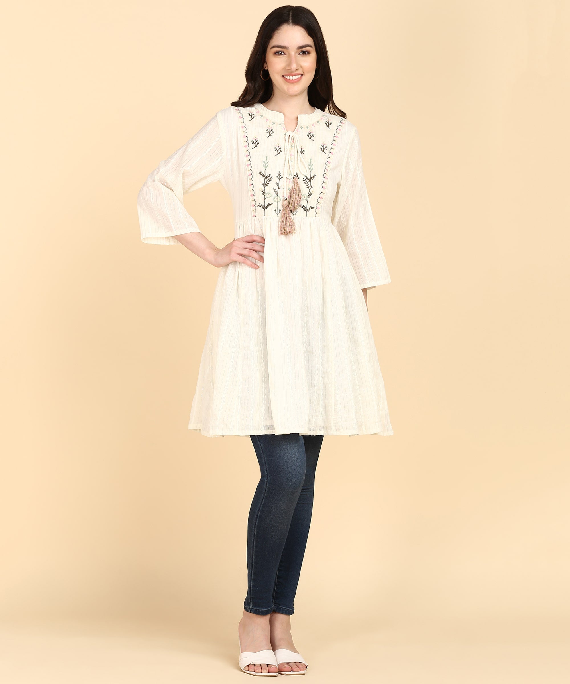 Off-white Cotton Lurex Embroidered Tunic (W1398)