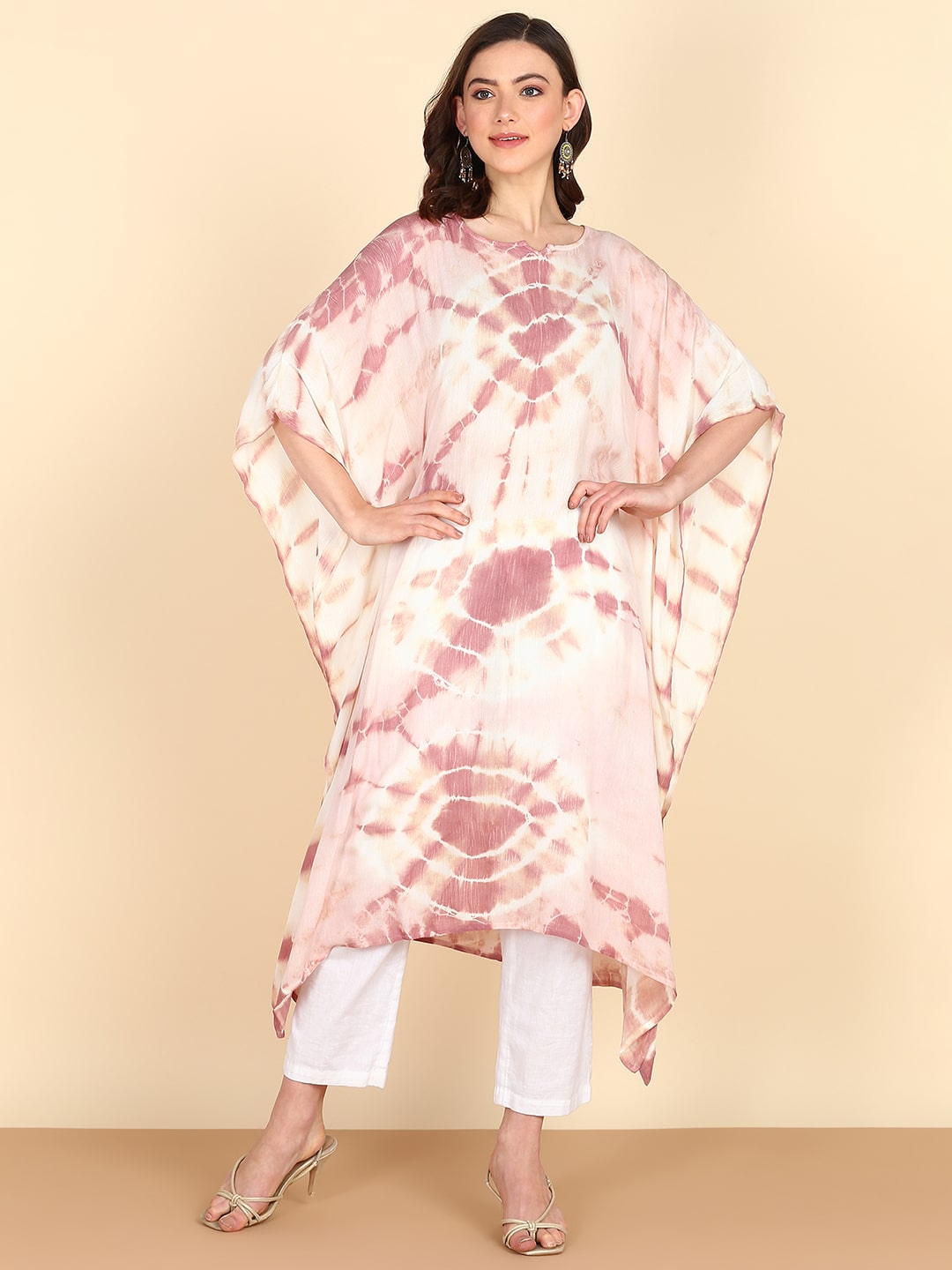 Rayon Hand Dyed Tie Dye Brown Kaftan (W1157)