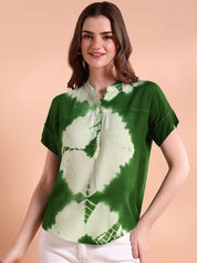 Vibrant Green Tie-Dye Everywhere Top In Soft Rayon (W1548)