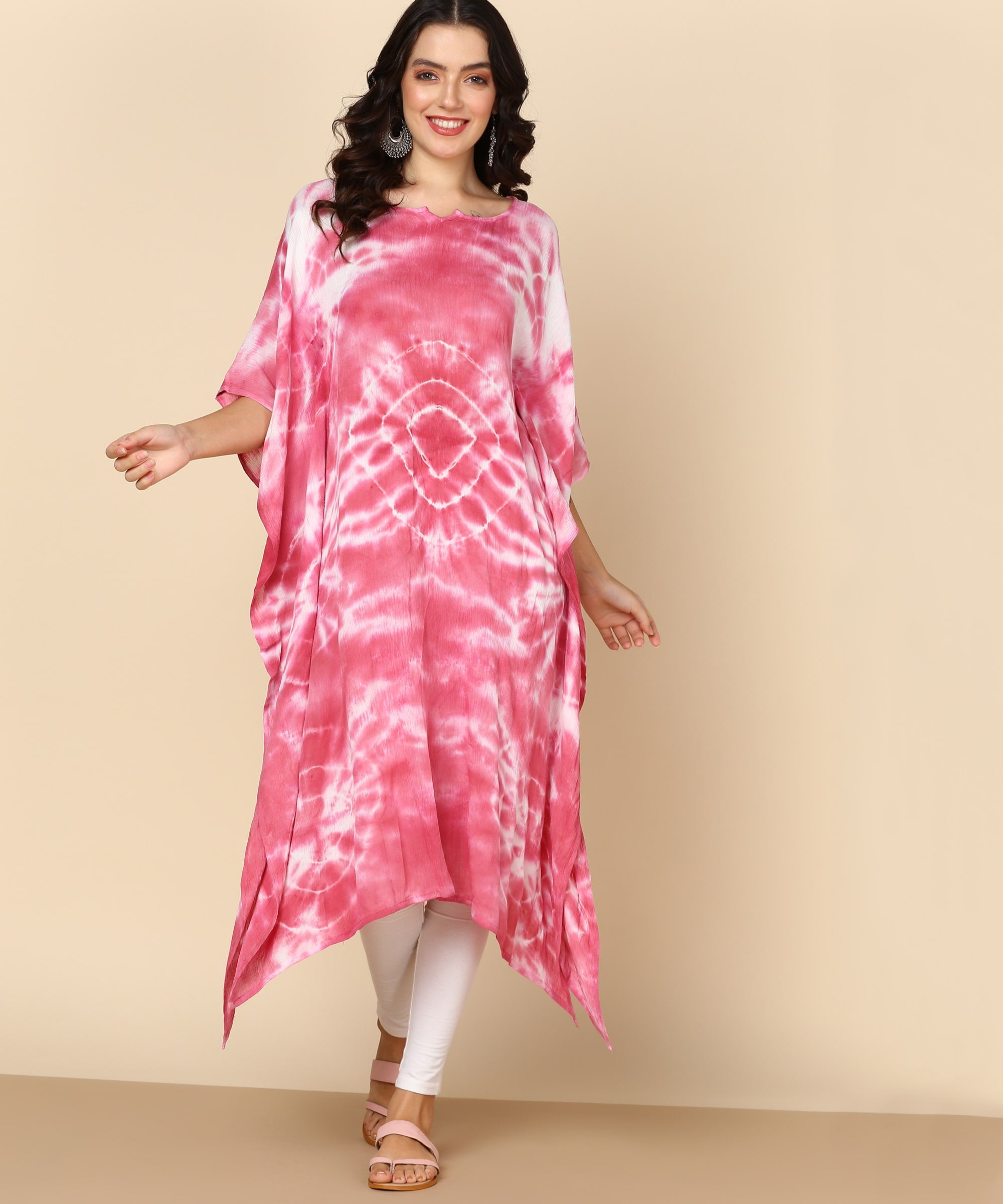 Rayon Tie Dye Pink Kaftan kurta (W1354)