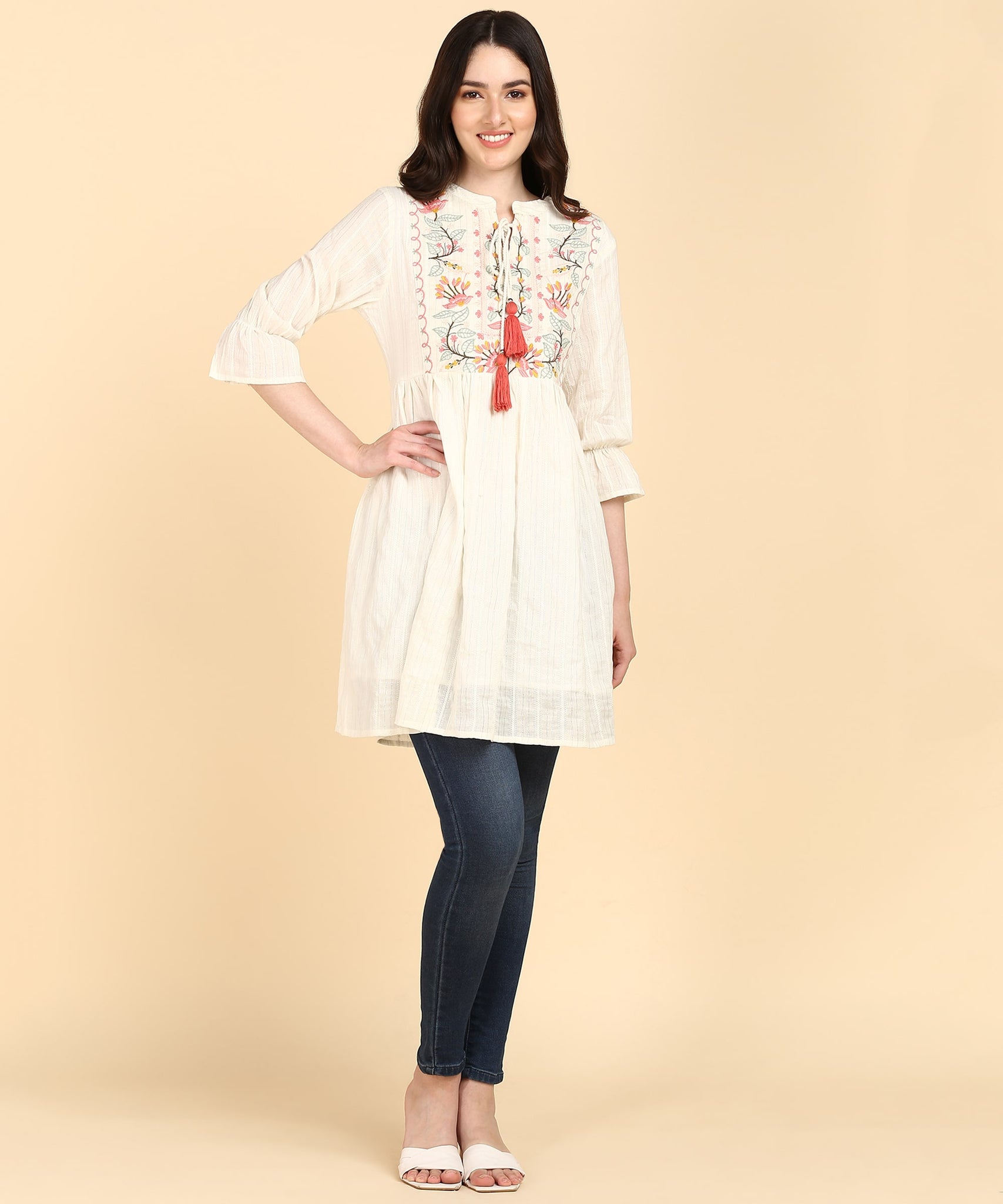 Pink Cotton Lurex Embroidered Tunic – Jaipurhues.com