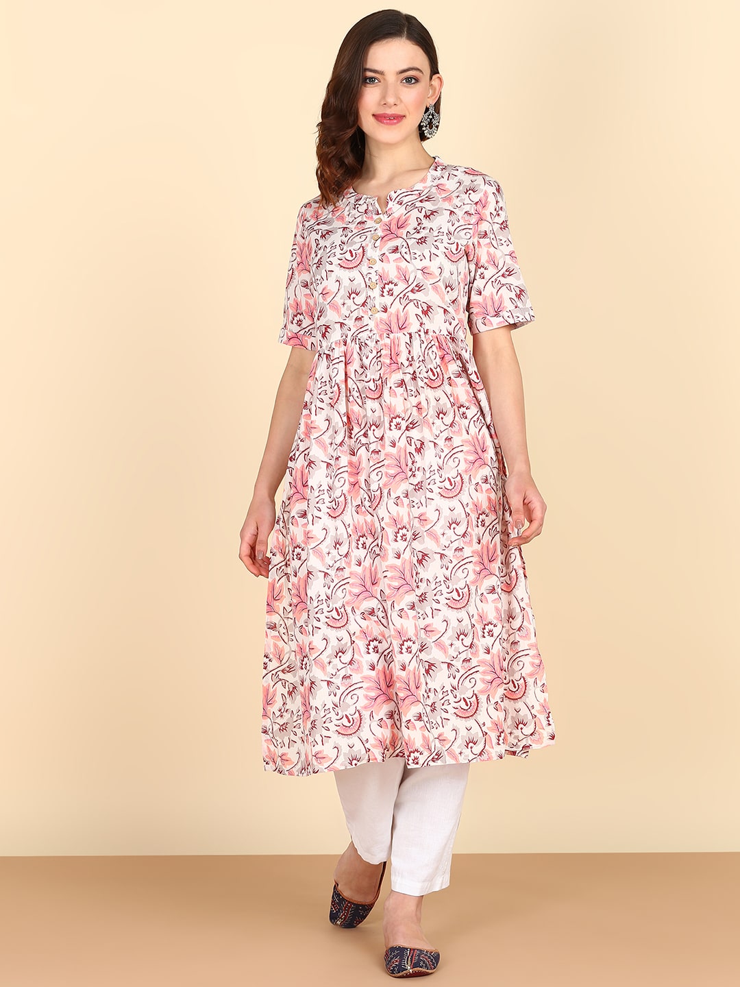 Pure Cotton Ethnic Motifs Printed Off White Kurta (W1231)