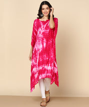 Rayon Crepe Tie Dye Pink Kaftan Kurta (W1123)