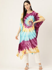 Rayon Tie Dye Spiral Pink Yellow Kaftan kurta (W1347)