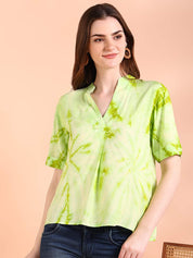 Vibrant Green Tie-Dye Everywhere Top In Soft Rayon (W1564)