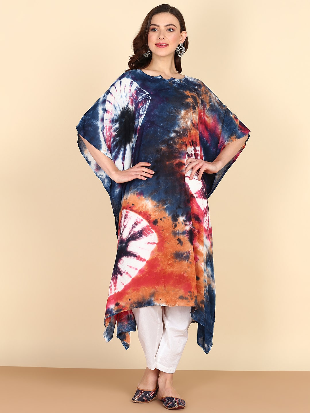 Rayon Crepe Tie Dye Multicolor Kaftan Kurta (W1124)