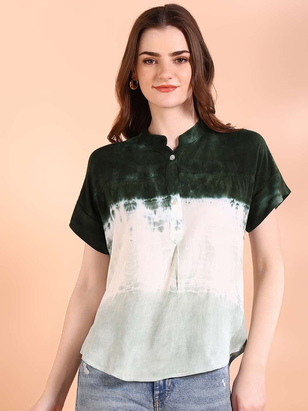 Vibrant Green Tie-Dye Everywhere Top In Soft Rayon (W1549)