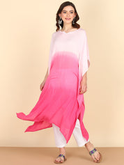 Rayon Hand Dyed Tie Dye Ombre Pink Kaftan (W1158)