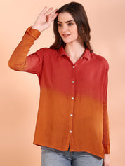 Red Tie-Dye Crepe Loose fit Shirt (W1559)