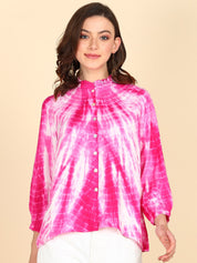 Rayon Tie Dye Pink Frill Neck Shirt (W1334)