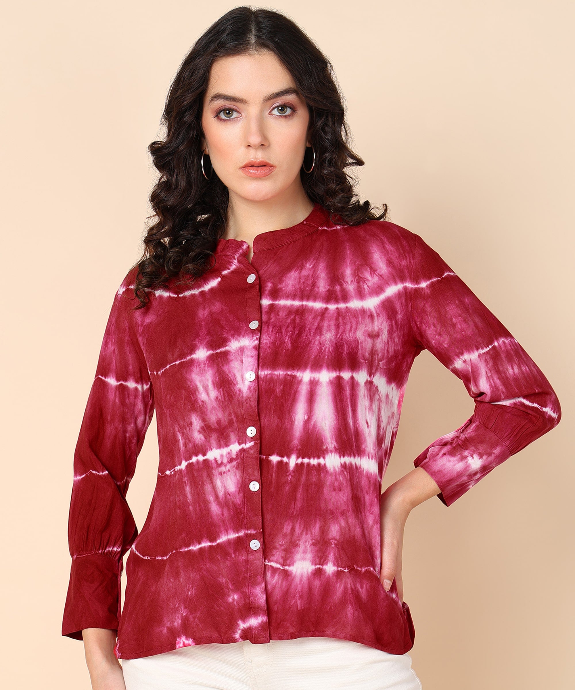 Rayon Bright Pink Tie Dye Regular Fit Shirt (W1389)