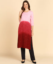 Ombre Maroon Rayon Tie-Dye Straight Kurta With Adda Work (W1365)