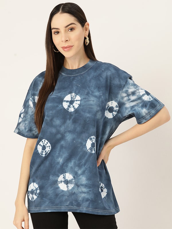 Cotton Tie Dye Blue Oversize T-shirts (W1290)