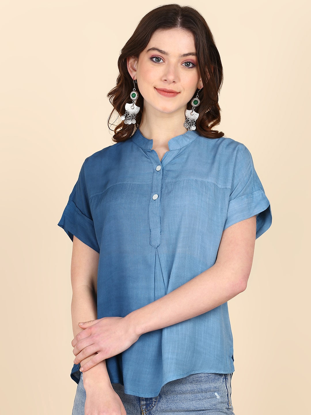 Half Sleeves Ombre Dyed Fitted Rayon Top (W1486)