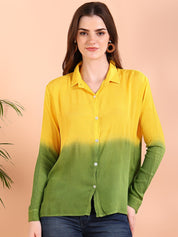 Yellow Tie-Dye Crepe Loose fit Shirt (W1558)