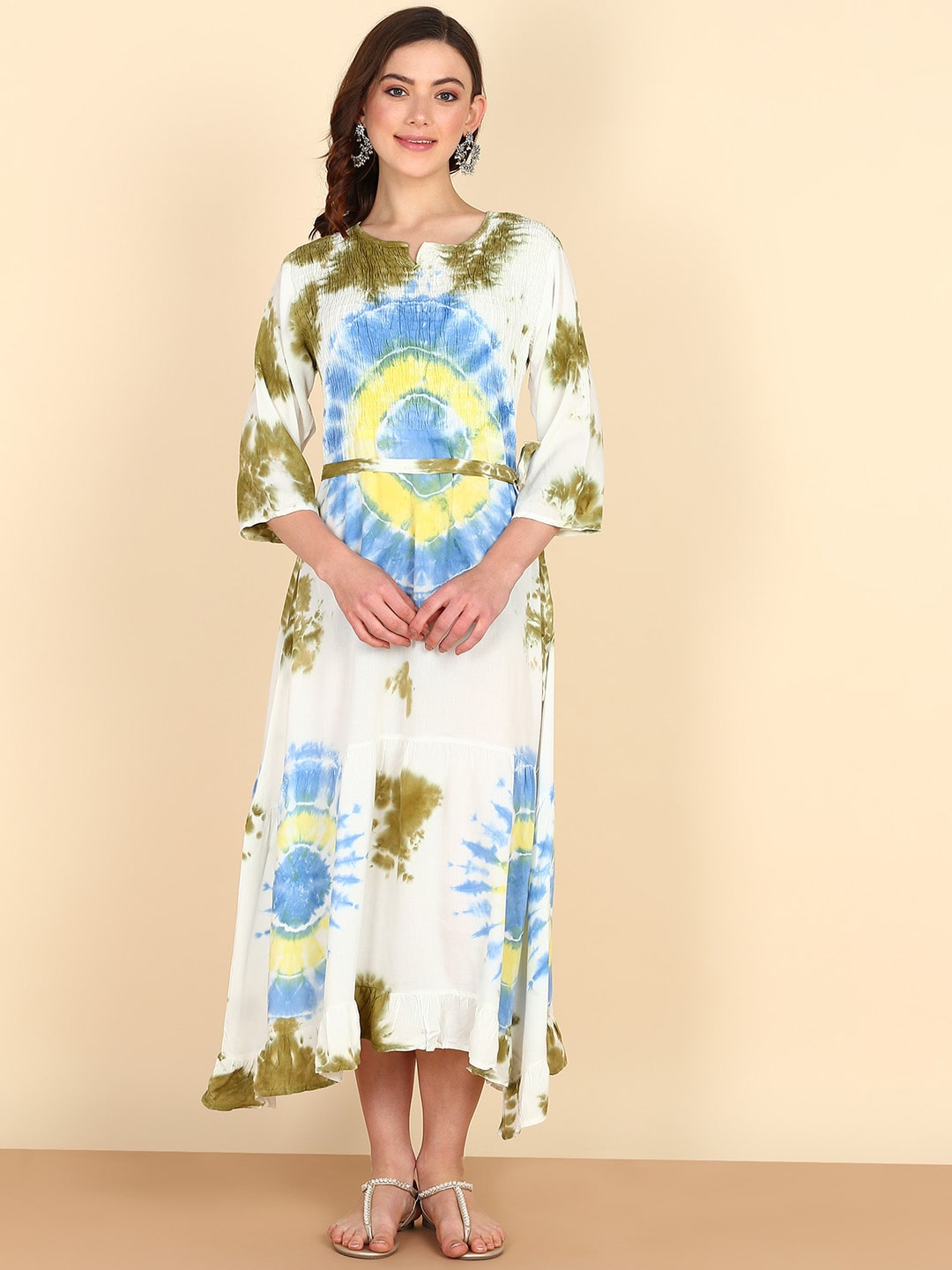 Rayon Tie Dye White Midi Dress (W1212)