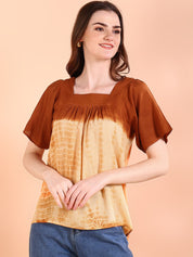 Vibrant Orange Tie-Dye Everywhere Top In Soft Rayon (W1563)