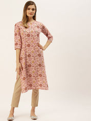 Pure Cotton Floral Printed Mustard Yellow Kurta (W1219)