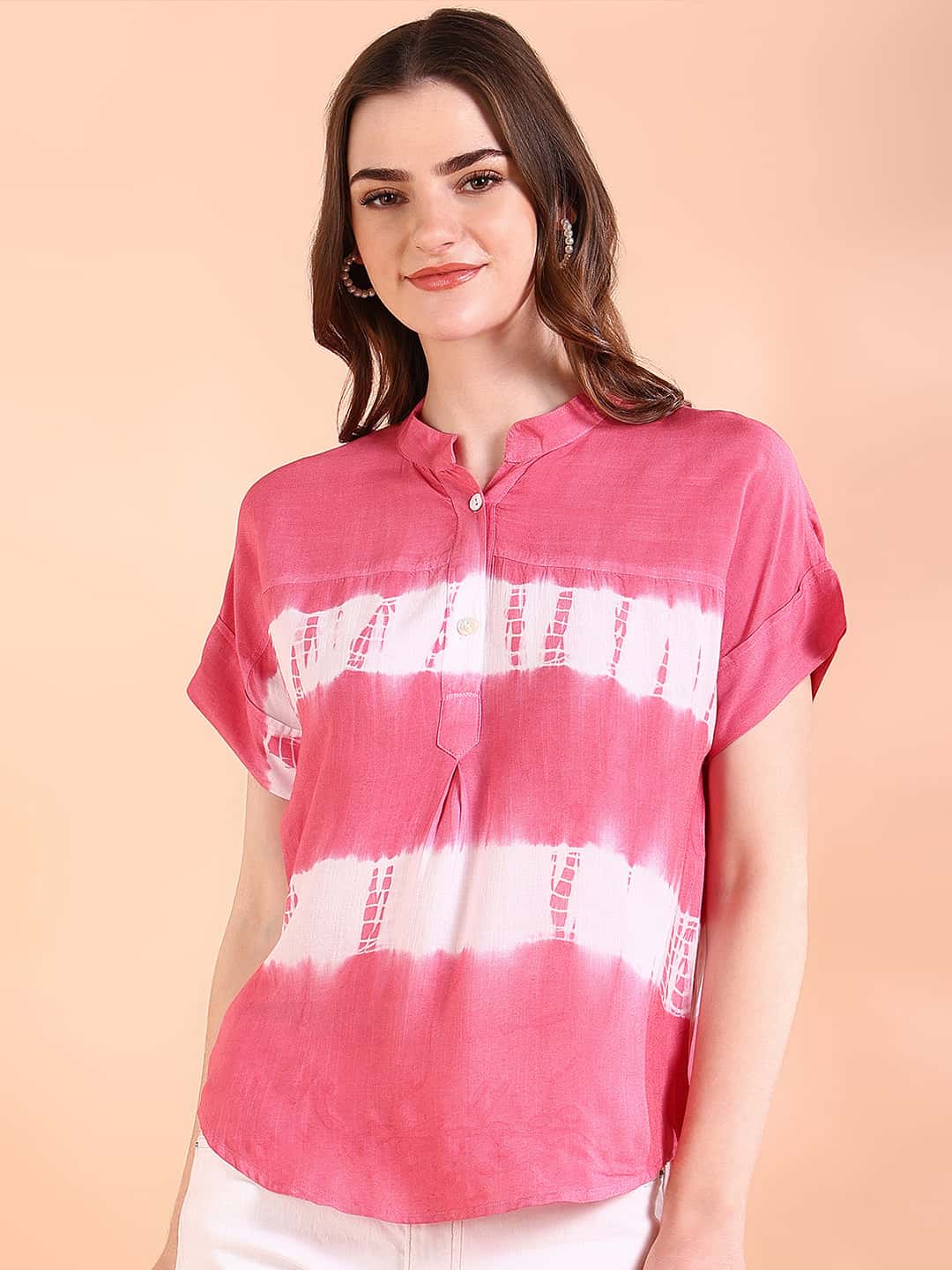 Vibrant Pink Tie-Dye Everywhere Top In Soft Rayon (W1547)