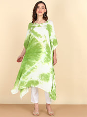 Rayon Tie Dye Light Green White Kaftan kurta (W1352)