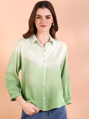 Green Tie-Dye Crepe Loose Fit Shirt (W1568)