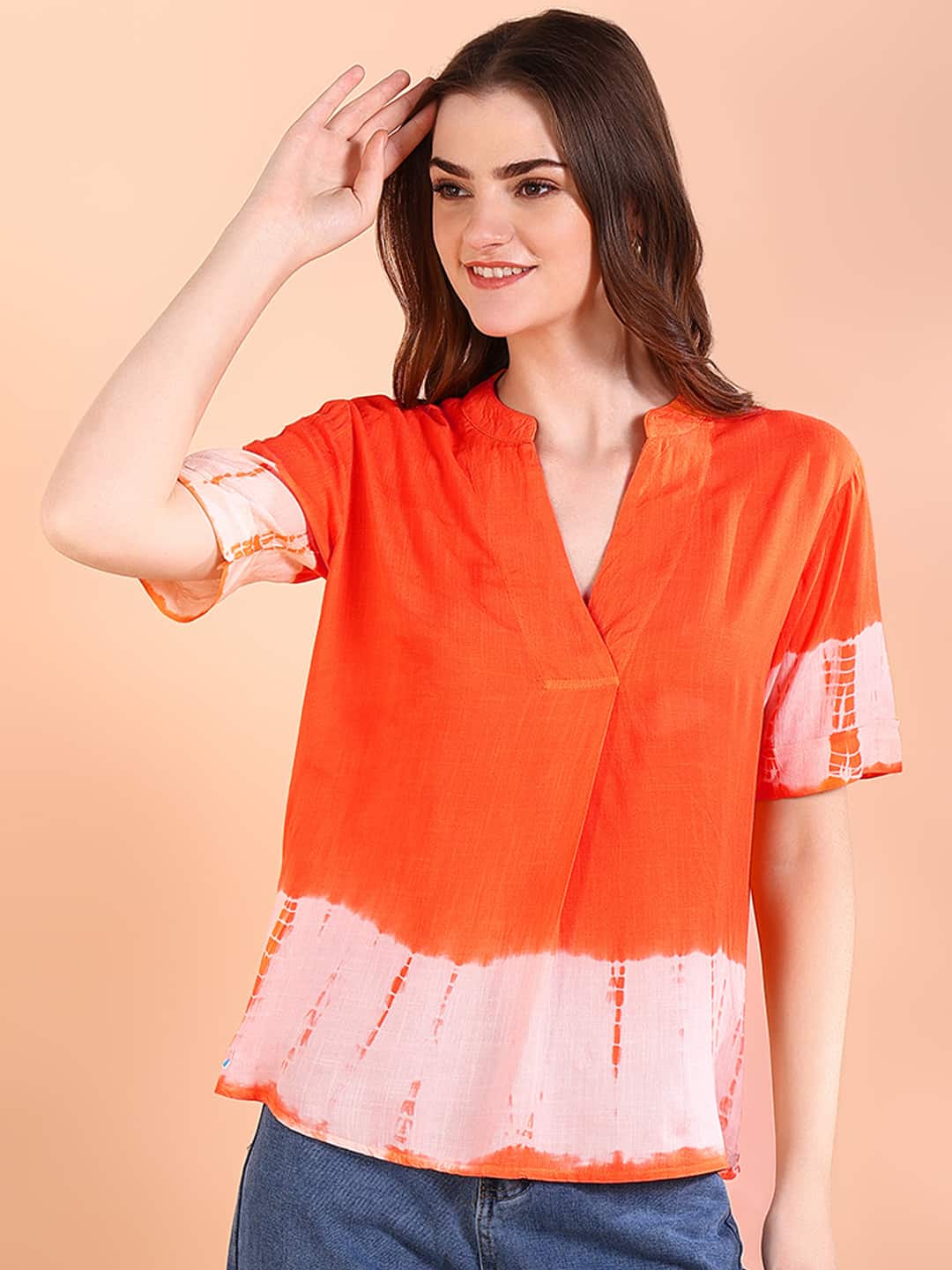 Vibrant Orange Tie-Dye Everywhere Top In Soft Rayon (W1565)