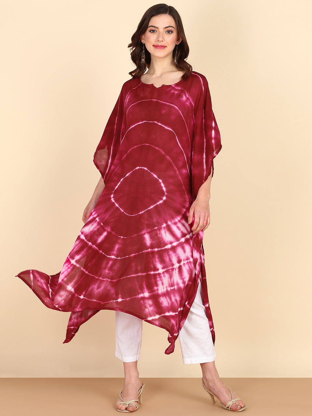 Rayon Tie Dye Pink Kaftan Kurta (W1357)