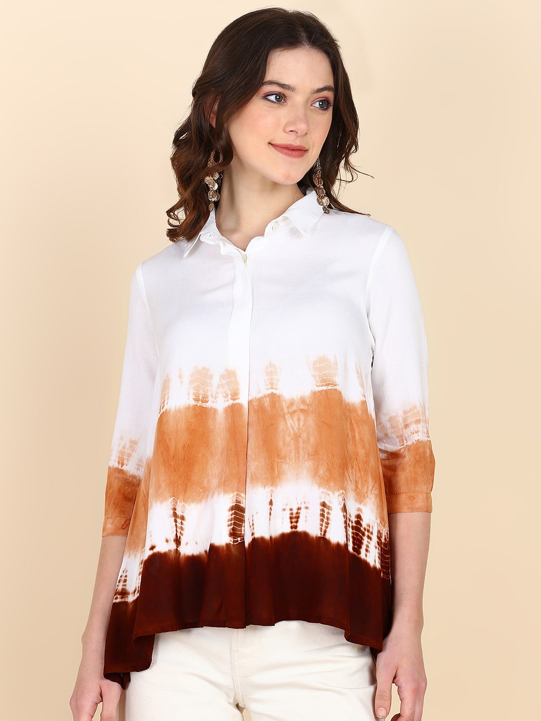 Tie Dyed 2 Piece Collar with Double Pleated Rayon Shirt (W1485)