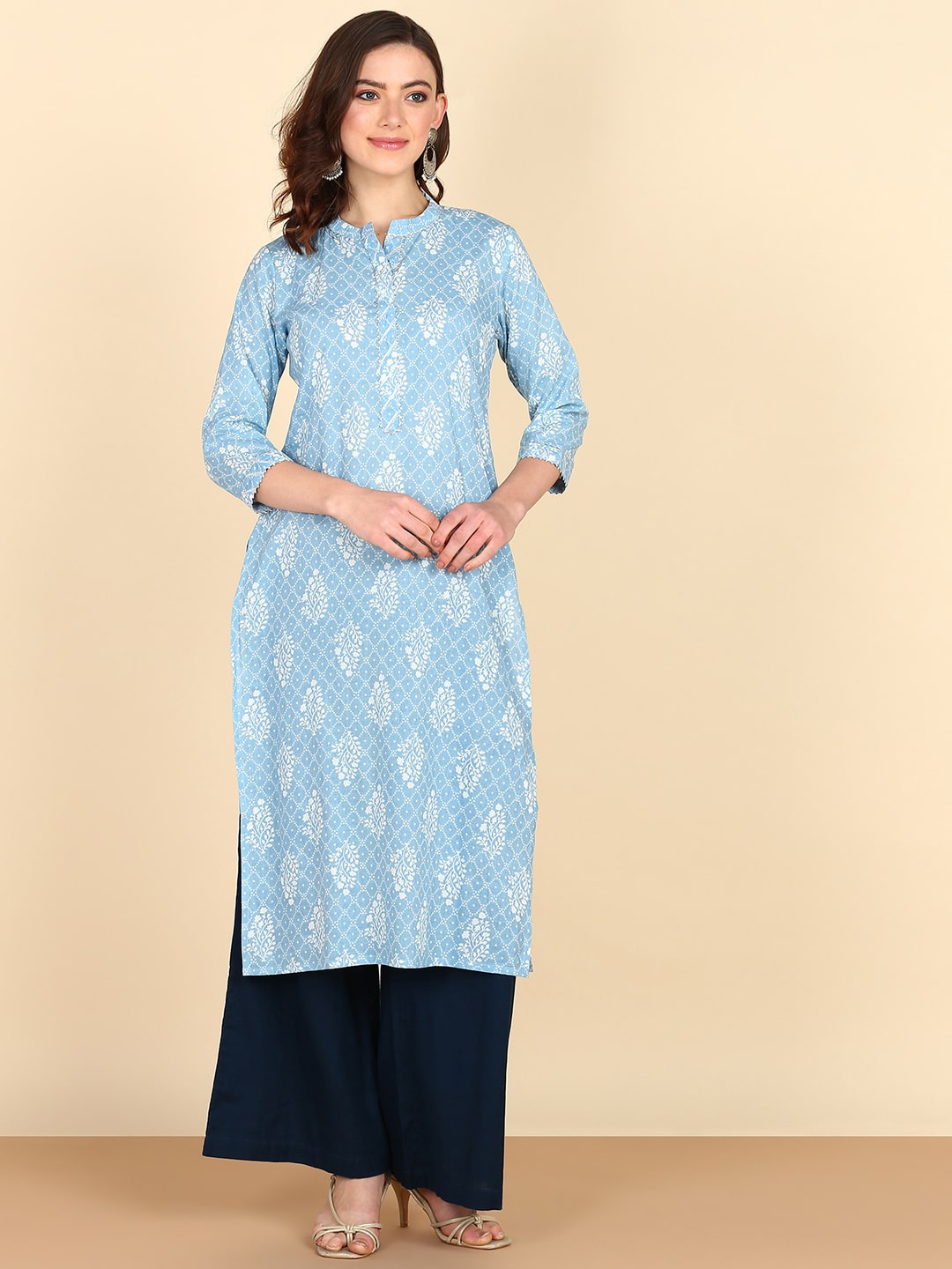 Pure Cotton Ethnic Printed White Gotta Patti Kurta (W1265)