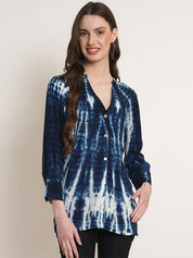 Rayon Tie Dye Blue Rayon Slub Shirt (W1342)