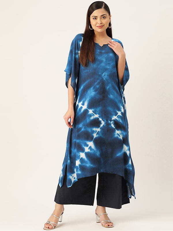 Blue Tie Dye Rayon Crepe Kaftan kurta (W1348)