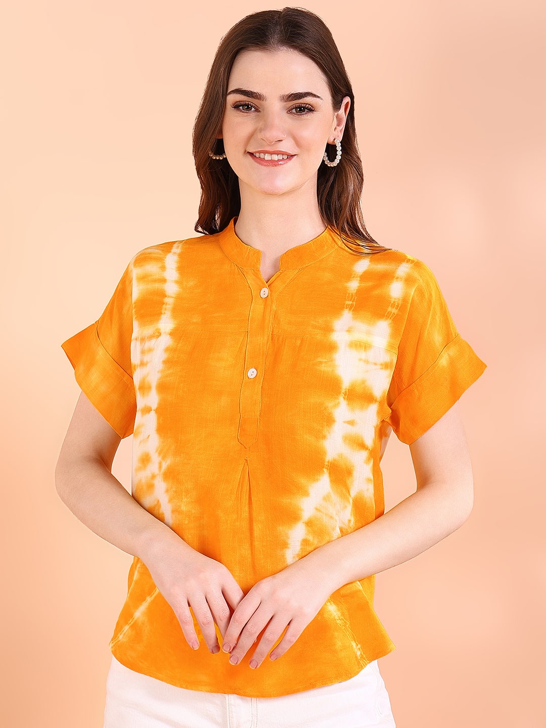 Vibrant Yellow Tie-Dye Everywhere Top In Soft Rayon (W1542)