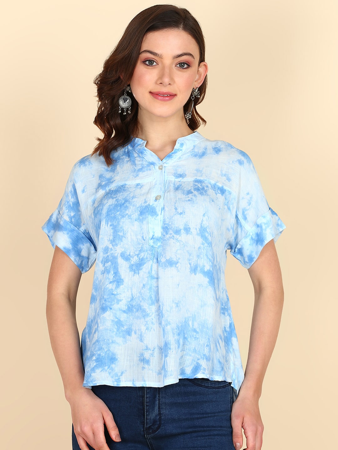 Rayon tie dye Light Blue Slub Top (W1340)