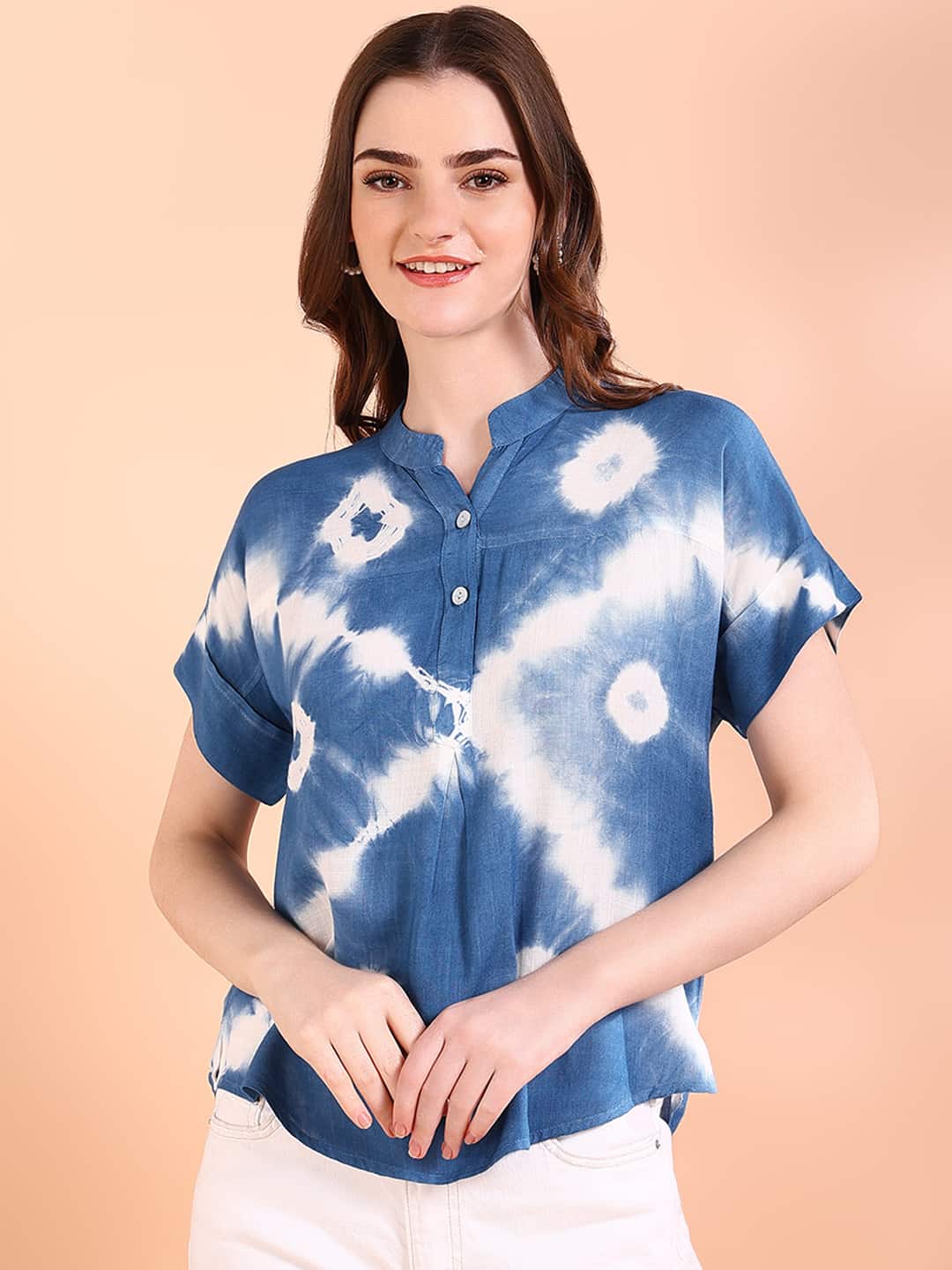 Vibrant Blue Tie-Dye Everywhere Top In Soft Rayon (W1544)