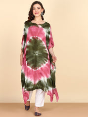 Rayon Tie Dye Pink Green Kaftan kurta (W1356)