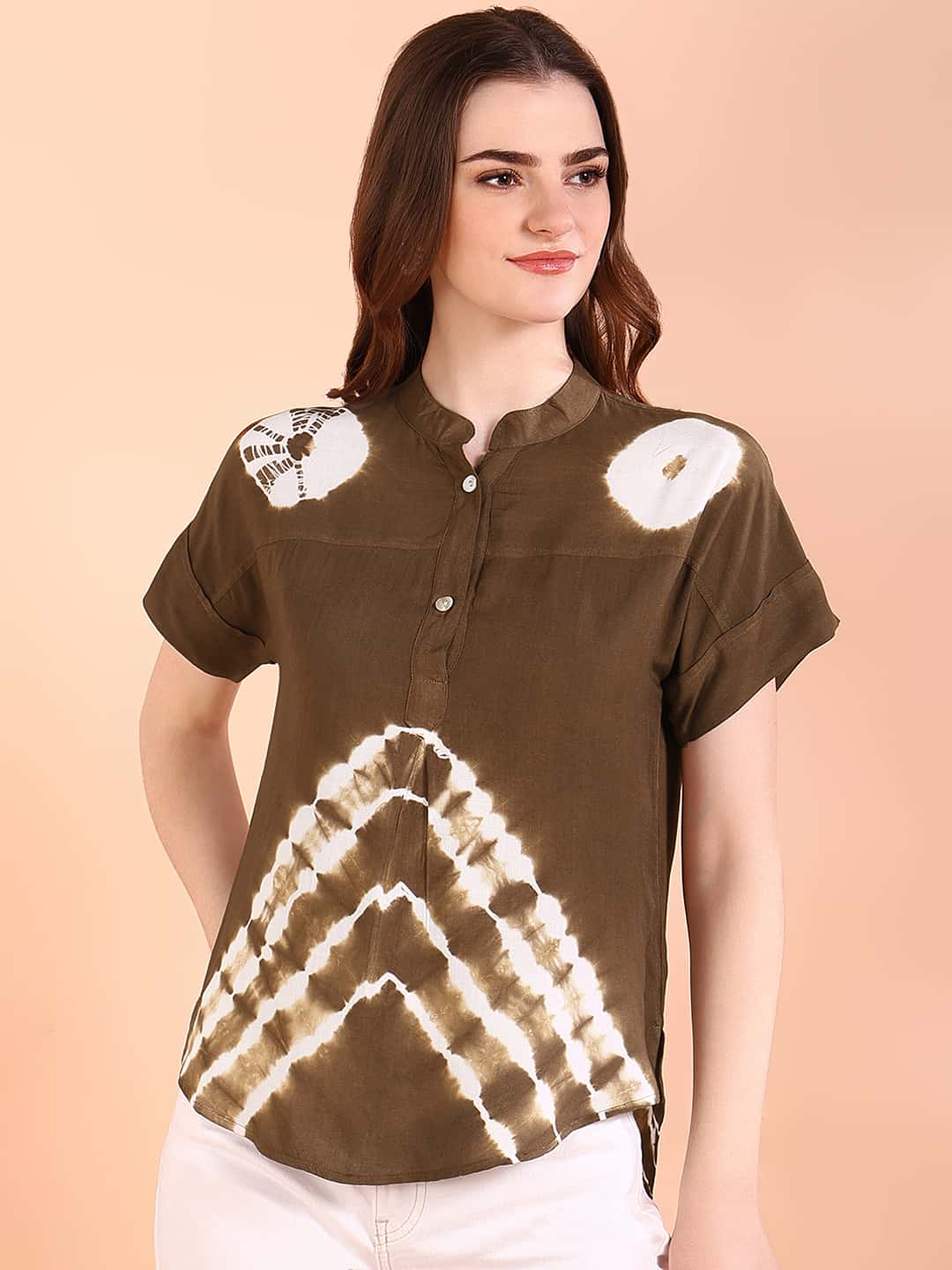 Vibrant Brown Tie-Dye Everywhere Top In Soft Rayon (W1545)