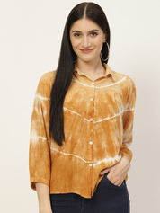 Rayon Tie Dye Mustard Yellow Loose Fit Shirt (W1270)