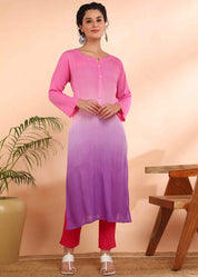 Women Handmade Ombre Rayon Crepe Straight Pink Kurta (W1579)