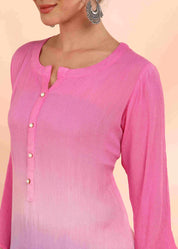 Women Handmade Ombre Rayon Crepe Straight Pink Kurta (W1579)