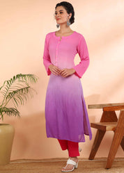 Women Handmade Ombre Rayon Crepe Straight Pink Kurta (W1579)