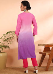 Women Handmade Ombre Rayon Crepe Straight Pink Kurta (W1579)