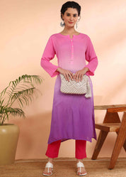 Women Handmade Ombre Rayon Crepe Straight Pink Kurta (W1579)